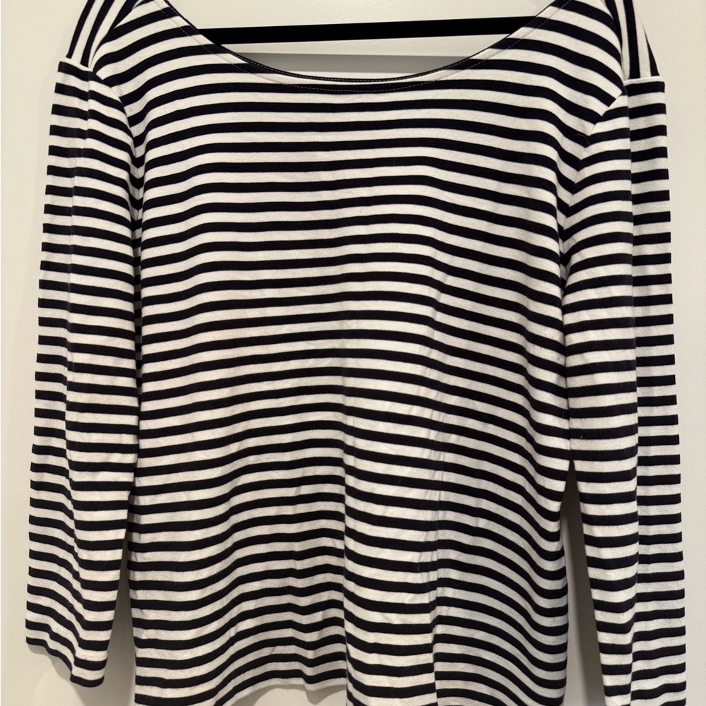 Ann Taylor Black and White Striped Long Sleeve Top